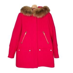 J Crew Petite Chateau Parka Coat Italian Stadium Cloth Wool Bright Pink 4P